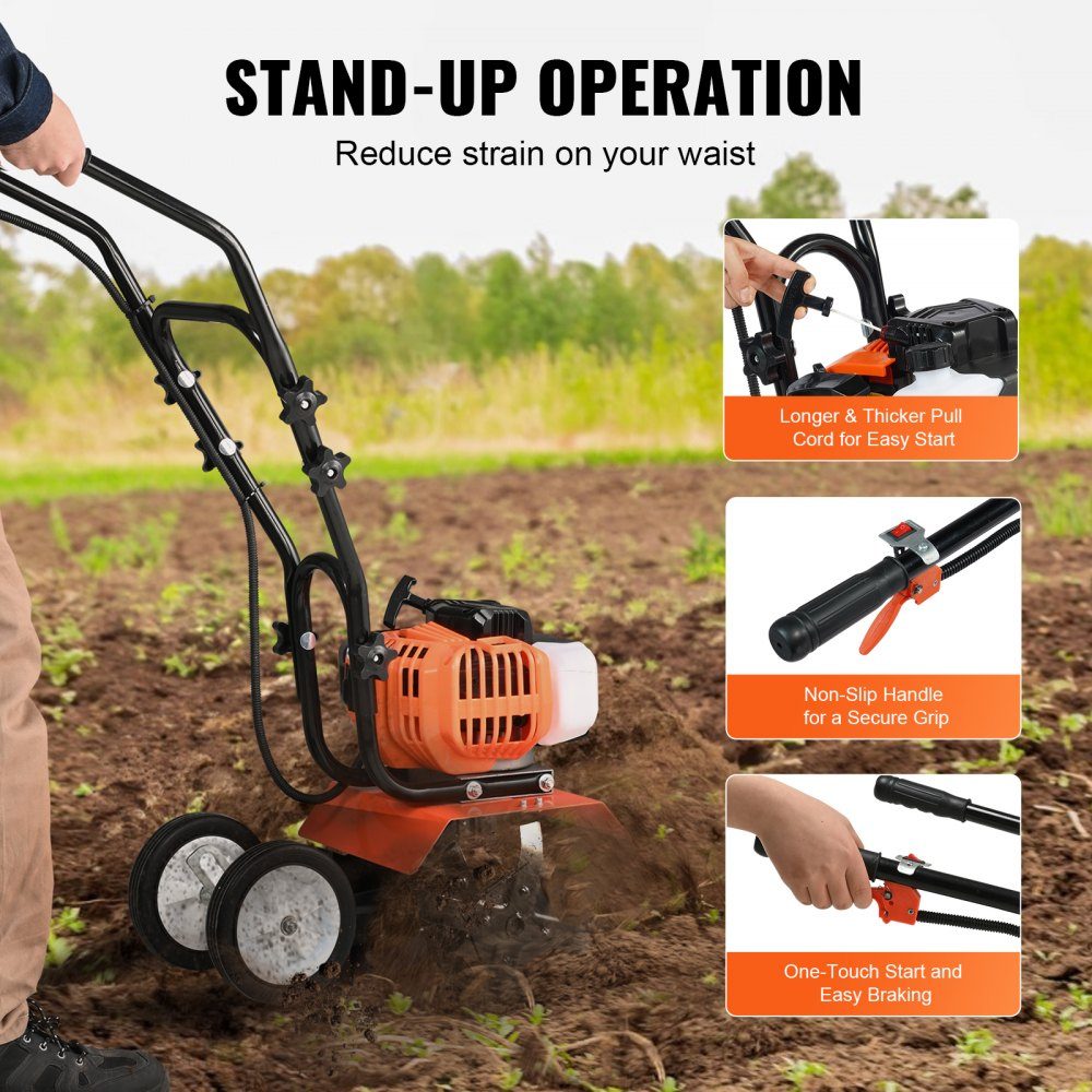 Gartenfräse, 43 CC Hubraum, gasbetriebene Motorhacke, 300 mm Bearbeitungsbreite, Motorfräse, 100 mm Bearbeitungstiefe, Bodenhacke, Stahlbearbeitungsmesser, Bodenfräse, 1110 x 448 x 910 mm, Grubber
