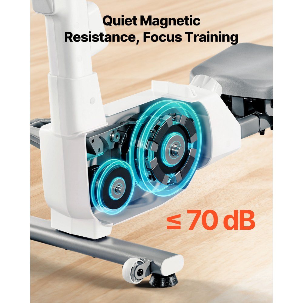 Leises Magnet-Rudergerät, 16 Widerstandsstufen einstellbar, klappbares Rudergerät für zu Hause mit Doppelgleitschienen & LCD-Monitor, Bluetooth-App-kompatibel, 158 kg Tragkraft