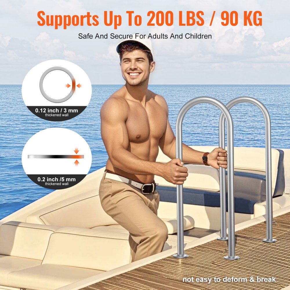 Poolhandlauf 400 x 90 x 915 mm, Pooleinstieg Aluminium mit Bodenplatte für Innen-/Außenpools, benutzerfreundliche Einstiegshilfe für Schwimmbäder, Haltegriff mit Zubehör für Spas und Docks