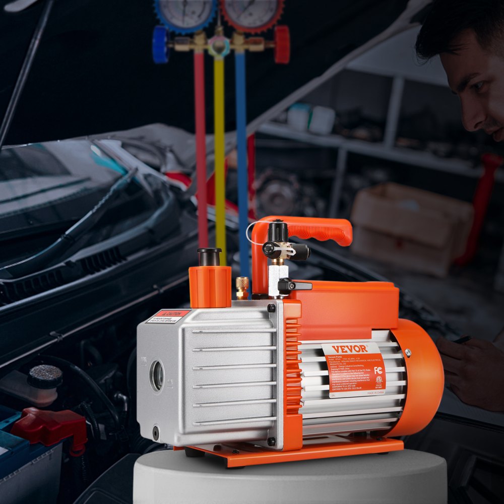2-traps draaischuifvacuümpomp, 1/2 pk, 5 CFM, ontworpen voor HVAC-service, koudeconservering en harsontgassing, met 1/4" SAE, 3/8" SAE en 1/2" ACME bladinlaten 2-traps draaischuifvacuümpomp, 1/2 pk, 5 CFM, ontworpen voor HVAC-service, koudeconservering en harsontgassing, met 1/4" SAE, 3/8" SAE en 1/2" ACME bladinlaten