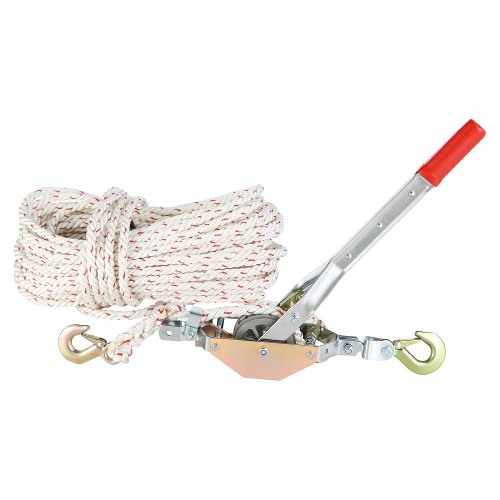 Rope Puller, 3/4 Ton Pulling Force, with 100 Feet of 5/8" Diameter Rope, 2 Hooks, Winch Included, Powerful Ratchet Pulling Tool for Moving Boats, Safe