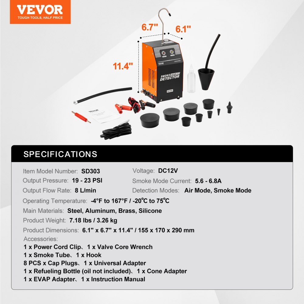Auto Nebelmaschine, Nebelmaschine Lecksucher 8 L/min, Auto Nebelmaschine Luftmodus & Rauchmodus Zwei Modelle, Lecksucher mit Luftpumpen, Lecksucher für Nebelmaschinen freistehend
