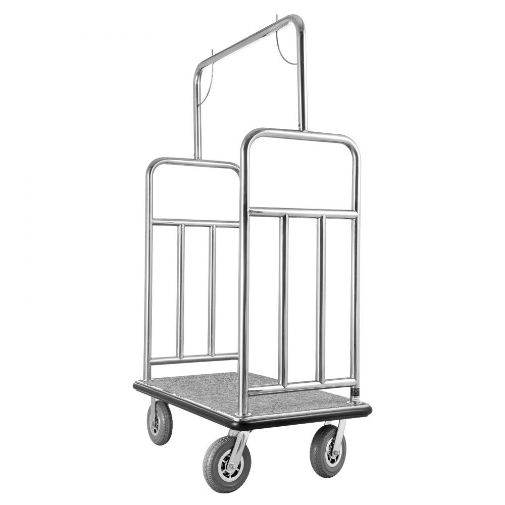 Hotel Luggage Cart, 1,000 Pound Capacity, Hotel Cart, Bellboy Cart, Luggage Cart, Valet Cart with Gray Carpet Floor and 8" Rubber Wheels, Ideal for Hotels, Condos, Resorts, Silver