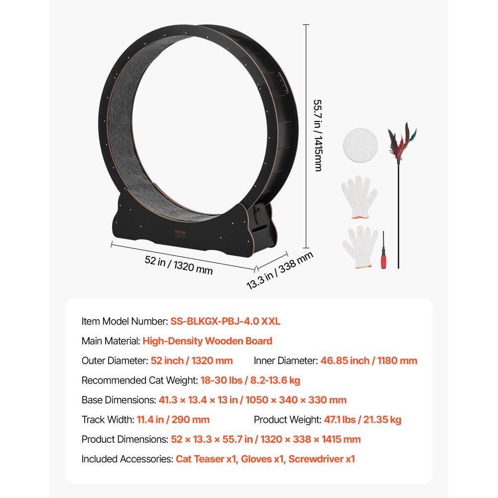 Roue d'exercice pour chat, diamètre intérieur 118 cm, roue d'exercice en bois pour chats jusqu'à 13,6 kg, tapis roulant pour chat avec bande de roulement en tapis et mécanisme de verrouillage, jouet silencieux pour chat d'intérieur, noir Roue d'exercice pour chat, diamètre intérieur 118 cm, roue d'exercice en bois pour chats jusqu'à 13,6 kg, tapis roulant pour chat avec bande de roulement en tapis et mécanisme de verrouillage, jouet silencieux pour chat d'intérieur, noir