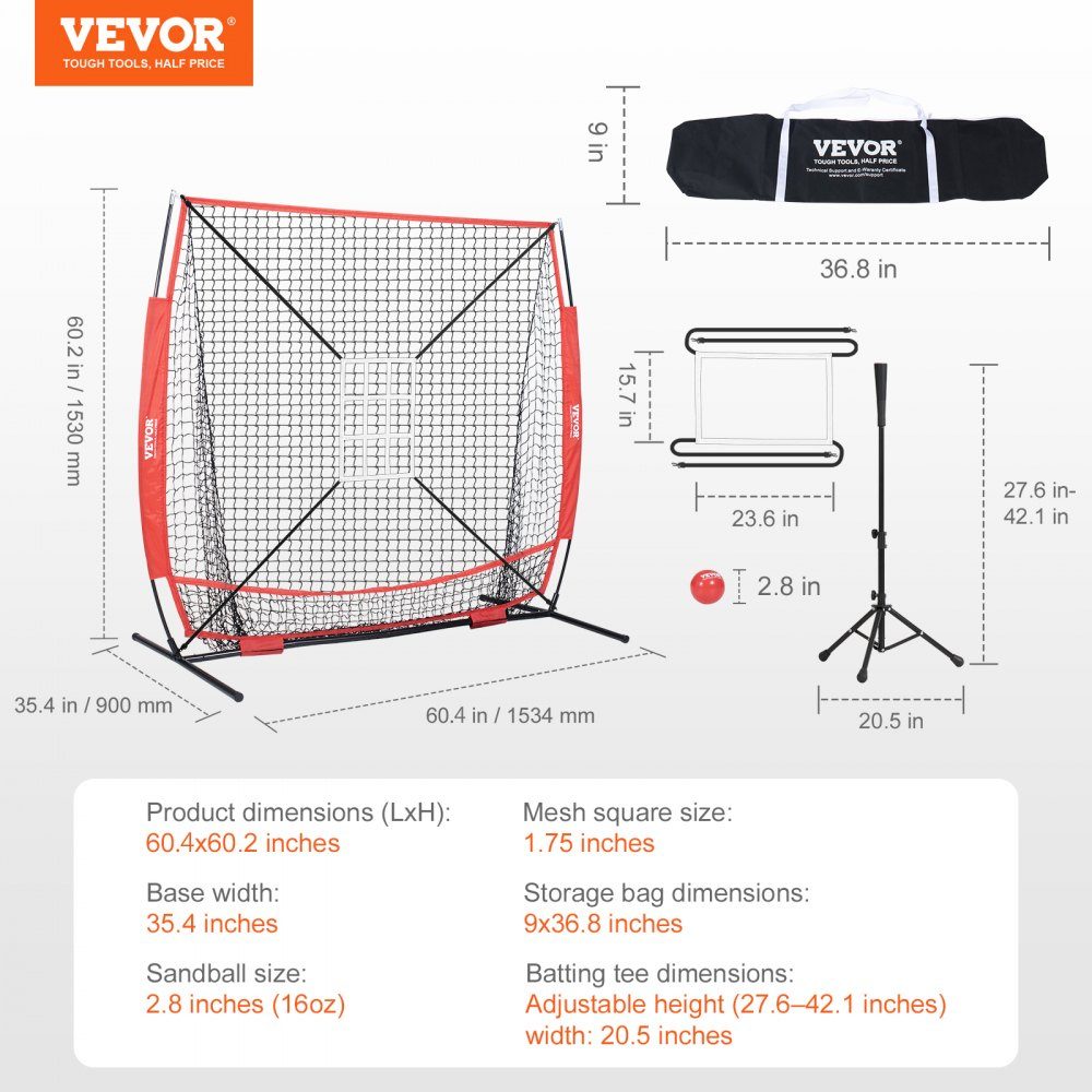 Pitching Net Pitching Target Baseball 153.4 x 90 x 153 cm, Baseball & Softball Pitching Target Made of Polyester Pitcher Net for Teenagers & Adults, Portable 600D Storage Bag Red
