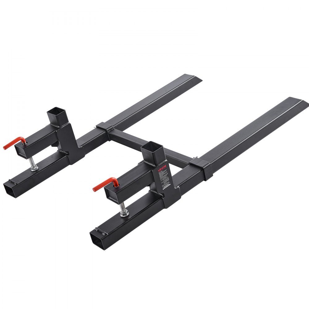 Pallet Forks 907kg, Clamp Fork Carrier, 1090mm Overall Length, Forks with Adjustable Stabilizer Bar for Tractor Attachments, Loader Bucket and Skid Steer Loader, Black