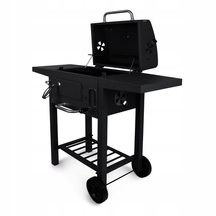 BBQ-Holzkohlegrill-Smoker-Set in Graphit mit höhenverstellbarem Deckel und 2 Seitenablagen