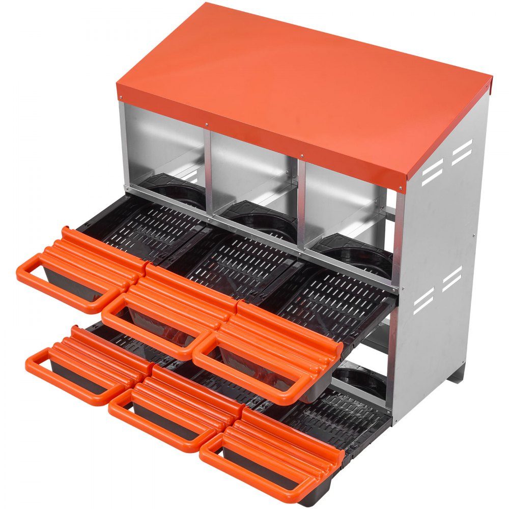 Laying nest, 6 compartments, roll-off nest made of metal, chicken nest with protective collecting lids, roll-off nest, breast nest for chickens, ducks, chickens and other poultry, 796x525x790 mm