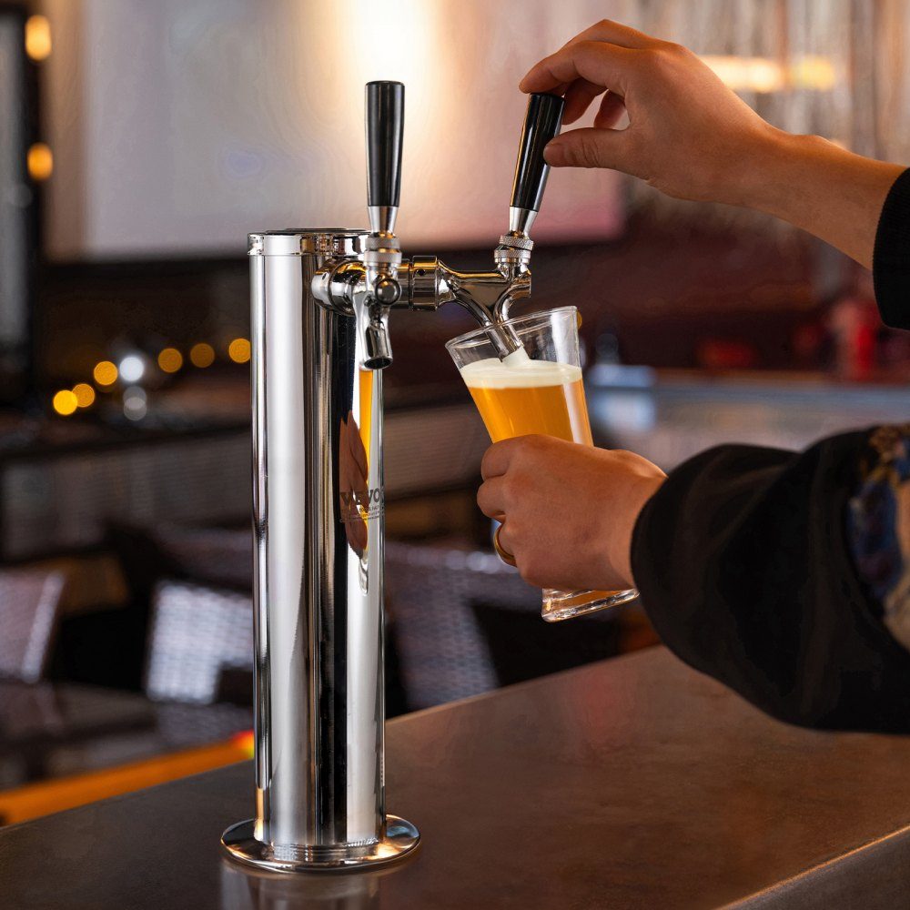 Dozownik piwa z dwoma kranami, wieża na beczkę piwa ze stali nierdzewnej, zestaw wieży Kegerator ze wstępnie zmontowanymi wężami i samozamykającymi się kranami dla przyjęć, barów, pubów i restauracji itp.