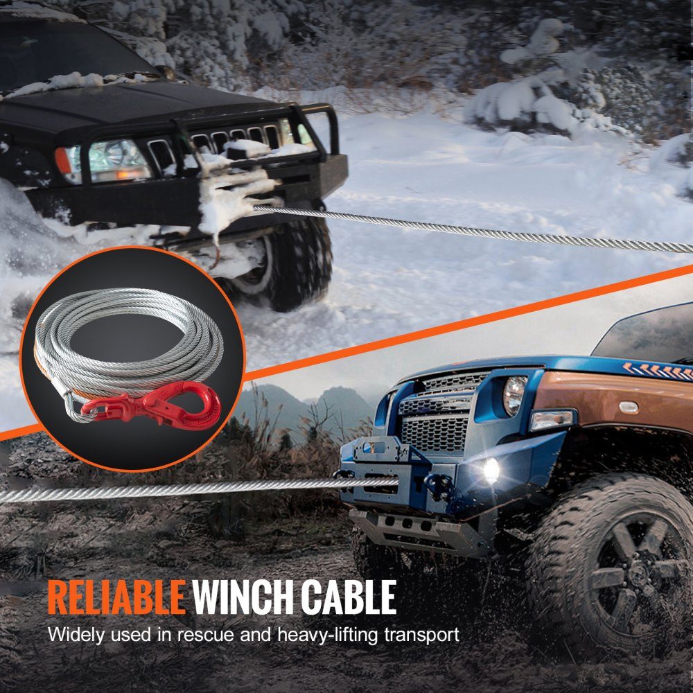 Anschlagseil 9,5 mm x 30,5 m Stahlseil 67,6 kN Bruchfestigkeit des Kabels Forstseil mit Wirbelhaken Hebeseil Drahtseil Abschleppseil ideal für ATVs UTVs Autos SUVs oder große Geländefahrzeuge