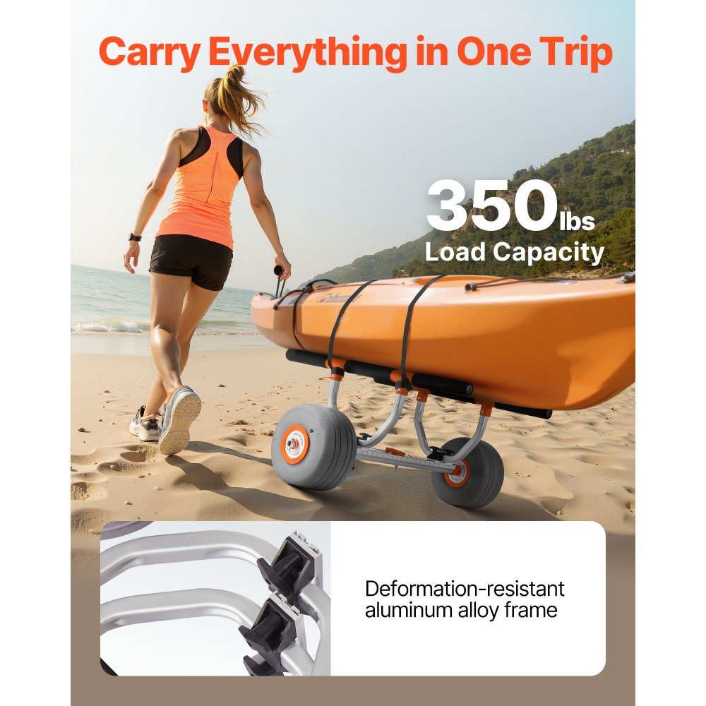 Kajaktrolley 158kg kanowagen met 12" opblaasbare PU-banden en vastzetriem Boottrolley voor het transporteren van kajaks Kano's Paddleboards Jon Boats Watersportuitrusting 810 x 990 x 570 mm