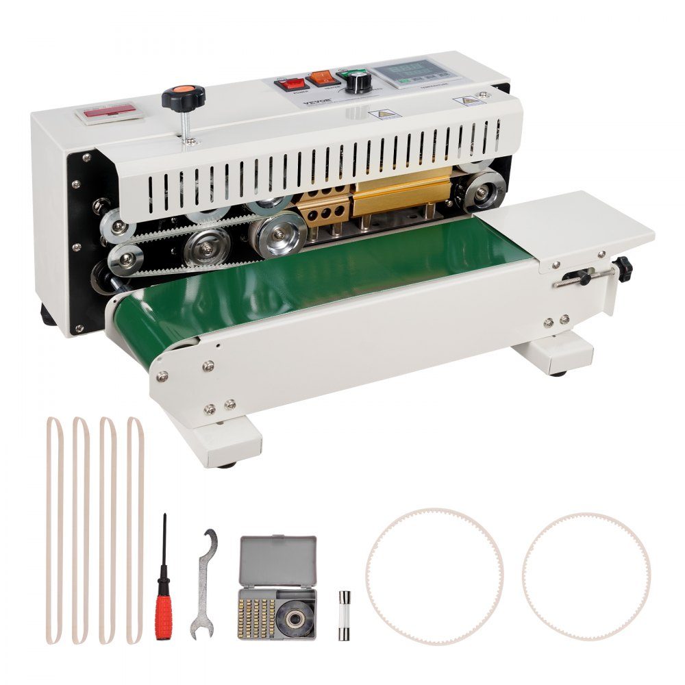 Continuous Bag Tape Welding Machine, 0.24-0.47"/6-12mm Welding Width, Horizontal Belt Welding Machine with Digital Temperature Control, Bag Welder for 0.02-0.8mm Plastic Bags with Counting Function