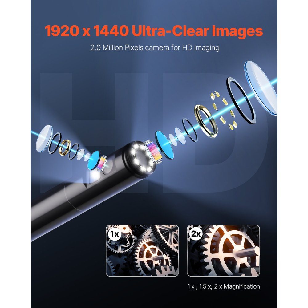 Endoskopkamera mit Licht, Doppelobjektiv-Endoskop für Android und iOS, 1920P HD-Inspektionskamera mit 8+1 LED-Leuchten, 2x Zoom, 3 m Schlangenkabel, IP67 wasserdichte Kamera für Auto, Sanitär