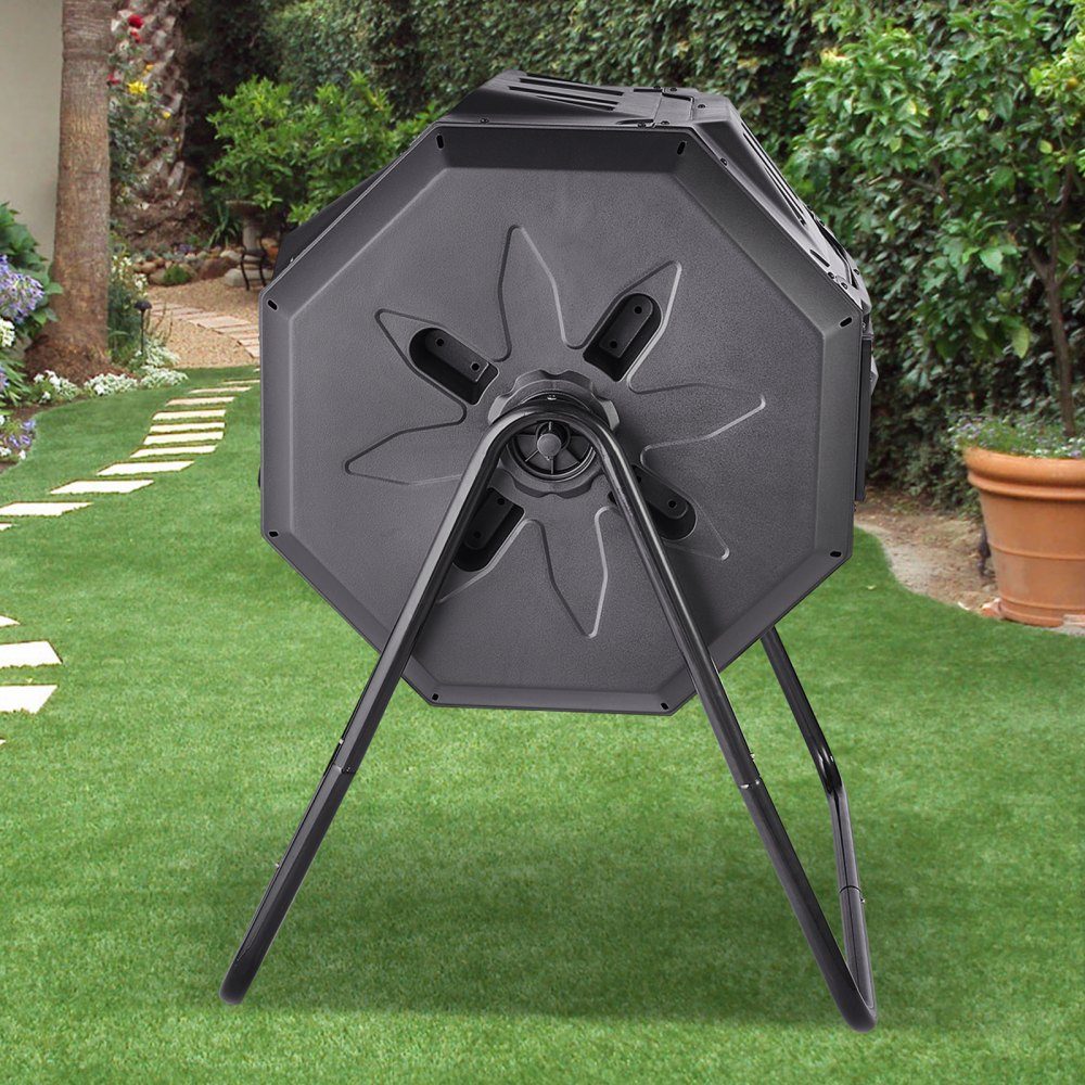 Trommelcomposter, composttrommel 162,7 L, trommelcomposter roterende dubbelkamer-trommelcomposter 735 x 625 x 955 mm, 50 kg zware tuincomposter incl. handschoenen