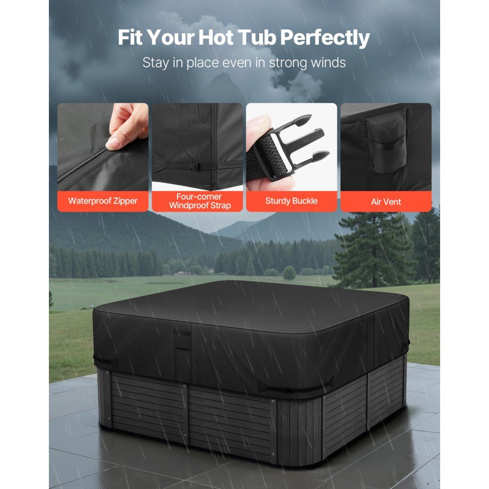 Whirlpool-Abdeckung (2235 x 2235 x 508 mm), wetterfest und wasserdicht, Spa-Abdeckung, Staubschutz aus Oxford-Gewebe und 950 N Reißfestigkeit, staubdicht für Badewannen, Schwarz