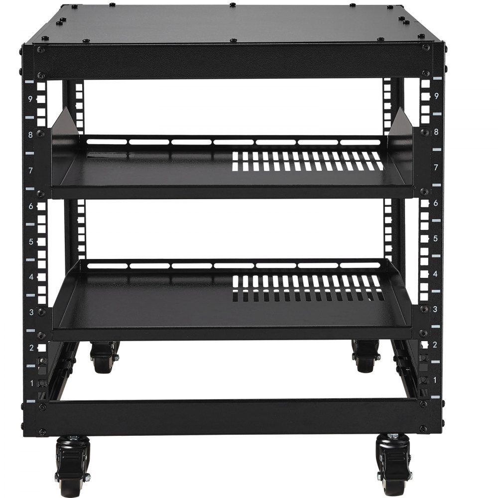 9U-Server-Rack mit offenem Rahmen, 23" bis 40" verstellbare Tiefe, freistehend oder an der Wand montiert, Netzwerk-Server-Rack mit 360°-Rädern, robuste 4-Pfosten-Halterung für alle Ihre Netzwerk-IT-Geräte, AV-Geräte und Router