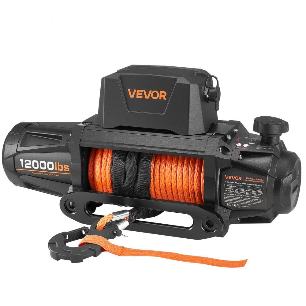 Treuil électrique, treuil de camion 5400 kg 12 V CC avec corde synthétique Φ9,5 mm x 28 m, télécommande sans fil et filaire, IP68 pour le remorquage de SUV, jeeps, remorques et bateaux – Réf. HT-22377