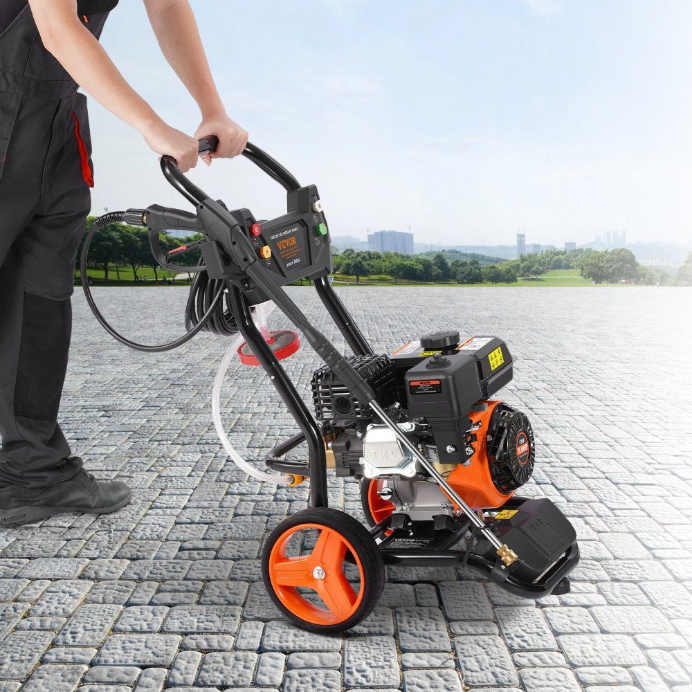 Myjka ciśnieniowa benzynowa, 3950 PSI, 10 l/min, 2,6 GPM Środek do czyszczenia tarasów z miedzianą pompą, pistoletem ciśnieniowym i rurką przedłużającą, zestaw 5 dysz, do samochodów, ogrodzeń, domów, podjazdów i tarasów
