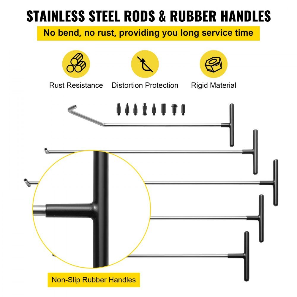 Dent Removal Kit with Bars, 13 Piece Paintless Dent Repair Tool, 5 Stainless Steel Dent Bars, 8 Tap Heads, Professional Hail Dent Removal Tool