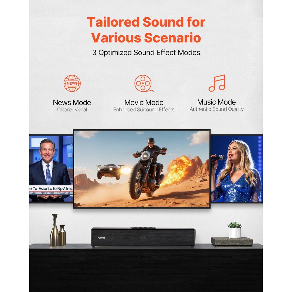 Soundbar für Smart TV, 2.0-Kanal, 450-mm-Kompakt-TV-Lautsprecher für Projektor, Bluetooth-AUX-Anschluss, Fernbedienung, 80-W-Surround-Sound-System für PC-Heimkino-Audio