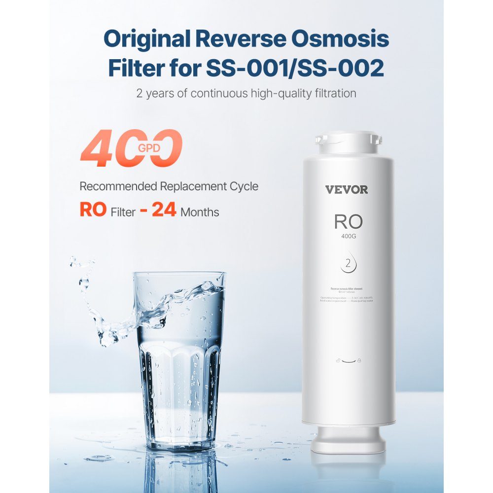 Austausch des Umkehrosmosesystems, 400 GPD, 9-stufiger Umkehrosmose-Wasserfilter-Austausch, RO-Filterkartusche für 24 Monate, reduziert Blei, Chlor, Rost, kompatibel mit SS-002 Untertisch-Wasserfilter