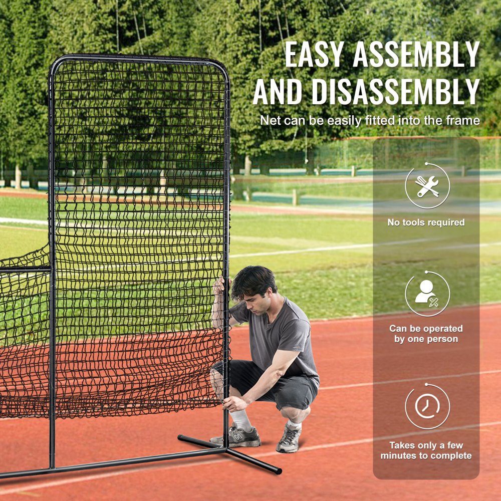 L Shape Baseball for Batting Cage, 84" x 38" x 84" Baseball and Softball Safety Umbrella, Portable Batting Net with Carry Bag and Ground Spikes, Pitching Net to Protect Pitchers, Black