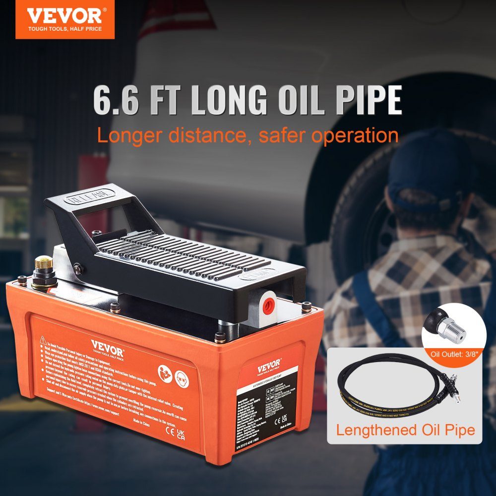 1.6L air hydraulic pump, 700 bar hydraulic pump, 0.8L/min (no load), 0.16L/min (load), hydraulic foot pump with 2m hose, confirmed air foot pump base, including air inlet adapter PTFE tape