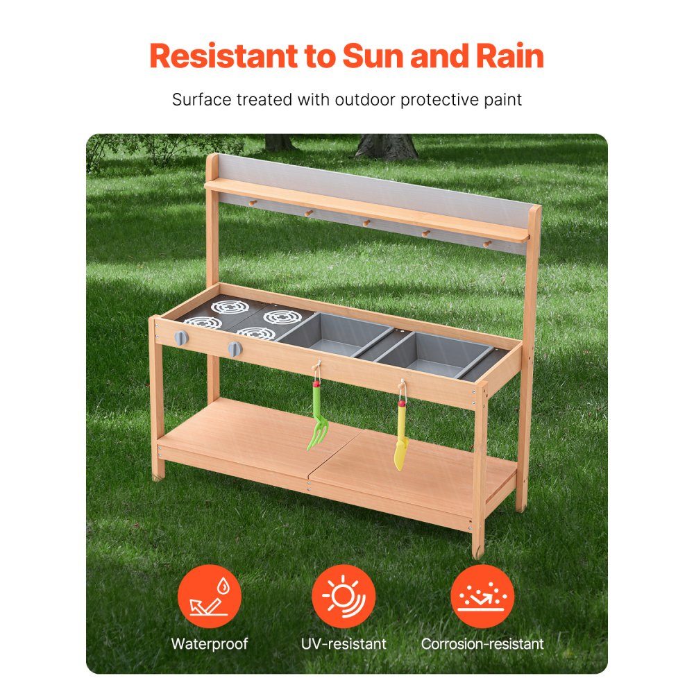 Mud kitchen 1000x360x885 mm, children's kitchen, wooden toy play kitchen set with accessories, outdoor play set, role play outdoor kitchen for boys and girls, toddler play kitchen with stove and sink