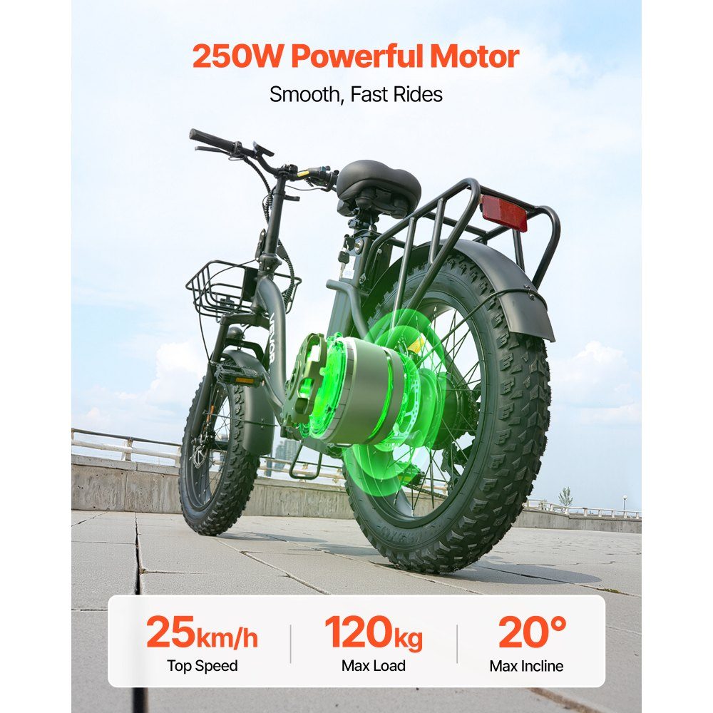 250W electric bike for adults with large removable 25Ah battery, 36V brushless motor with 25km/h, up to 70km maximum range, 7-speed pneumatic e-bike