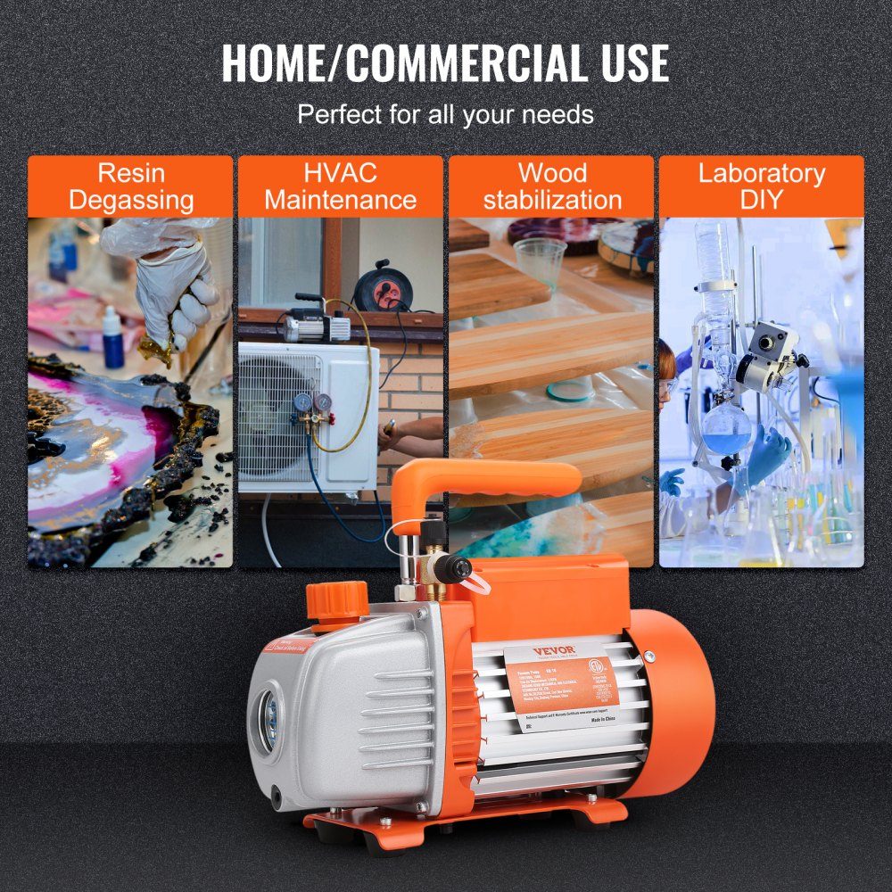 Vacuum Pump 150W Vacuum Pump 1 Stage Air Conditioning Pump 100L/min Flow 1440RPM Speed ​​0.64/1.27cm SAE Inlet Vacuum Equipment 5Pa Pure Copper Motor HVAC/Auto Refrigerant Charging
