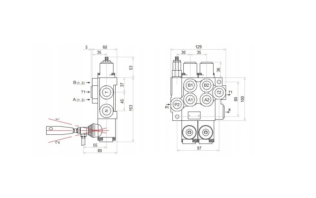 DISTRIBUTEUR HYDRAULIQUE 2 PIÈCES + RACCORDS RAPIDES