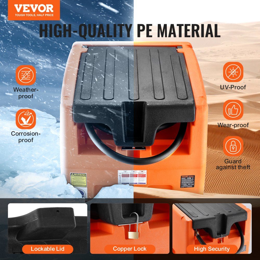 Portable diesel tank, 48 gallon capacity, 10.6 GPM pump speed, includes 12V electric pump, 13.1ft hose and automatic nozzle, orange diesel fuel tank for smooth transportation