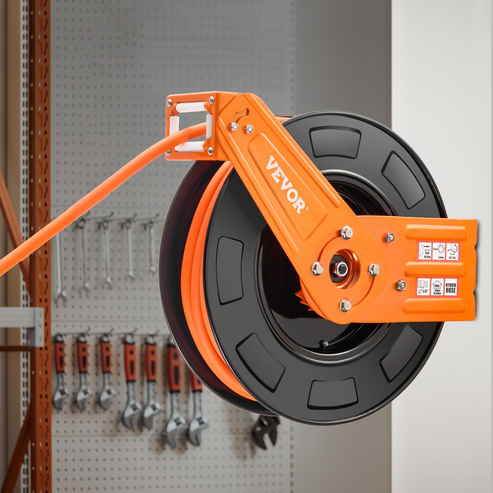 Persluchtslanghaspel, 9,52 mm x 19,81 m hybride luchtslang, max. 300 PSI, slanghaspel met automatische oprol- en toevoerleiding, voor plafond-/wandmontage voor werkplaats en garage Persluchtslanghaspel, 9,52 mm x 19,81 m hybride luchtslang, max. 300 PSI, slanghaspel met automatische oprol- en toevoerleiding, voor plafond-/wandmontage voor werkplaats en garage