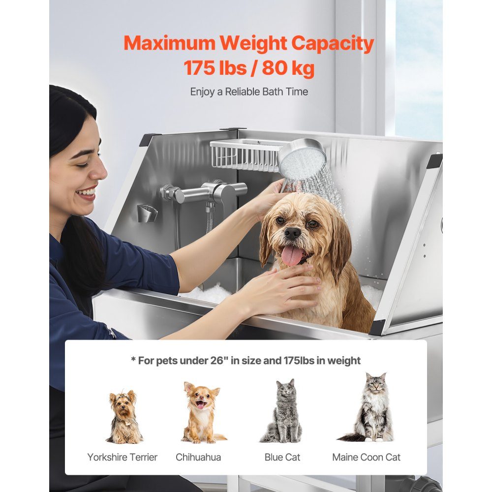 Stainless Steel Dog Washing Station, 870 x 490 x 1225mm Pet Grooming Tub with Faucet, Shower Head, Soap Holder and Toy Balls, Multi-Pet Bathtub, Home Sink