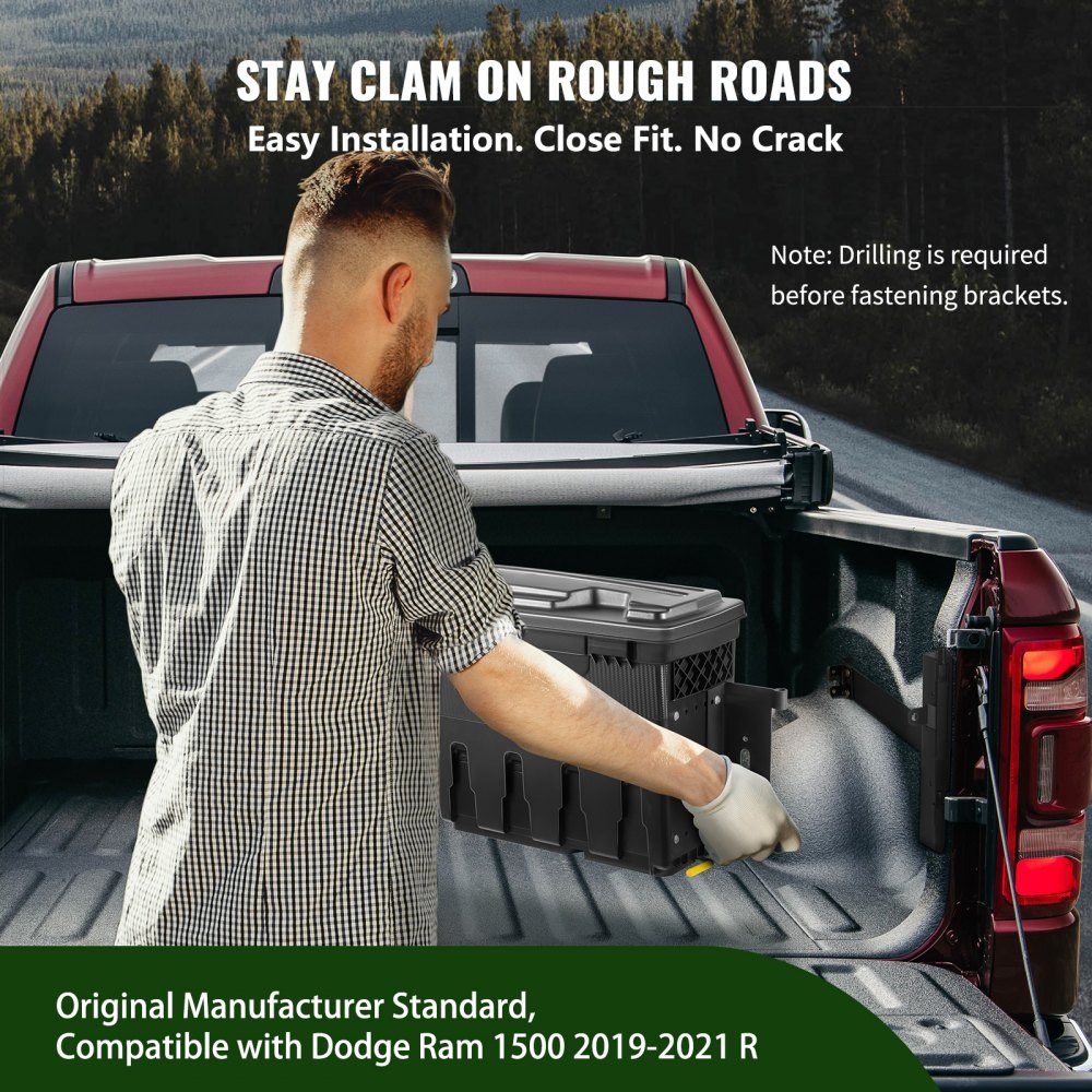 Truck Bed Storage Box Lockable Lid Waterproof ABS Wheel Arch Tool Box 25L with Password Padlock Compatible with Dodge Ram 1500 2019-2021 Passenger Side