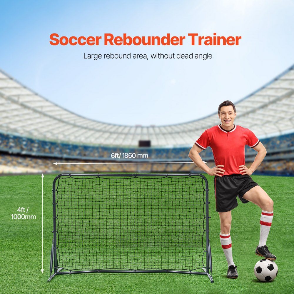 Soccer Rebound Net 6x4 Feet Portable Training Gift Double Sided Rebound Net Soccer Training Tool Tools and Equipment for All Ages Kick Back Rebounder