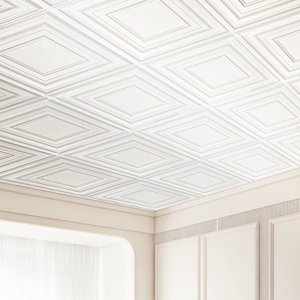 Ceiling Tiles, 12 Pack 24x24 Inch Suspended Ceiling Tiles Made of High Quality PVC Board, Easy Installation/Cutting, Stick-On Plastic Ceiling Tiles, Ceiling Panel for Home/Office Decoration, White Pen Pattern