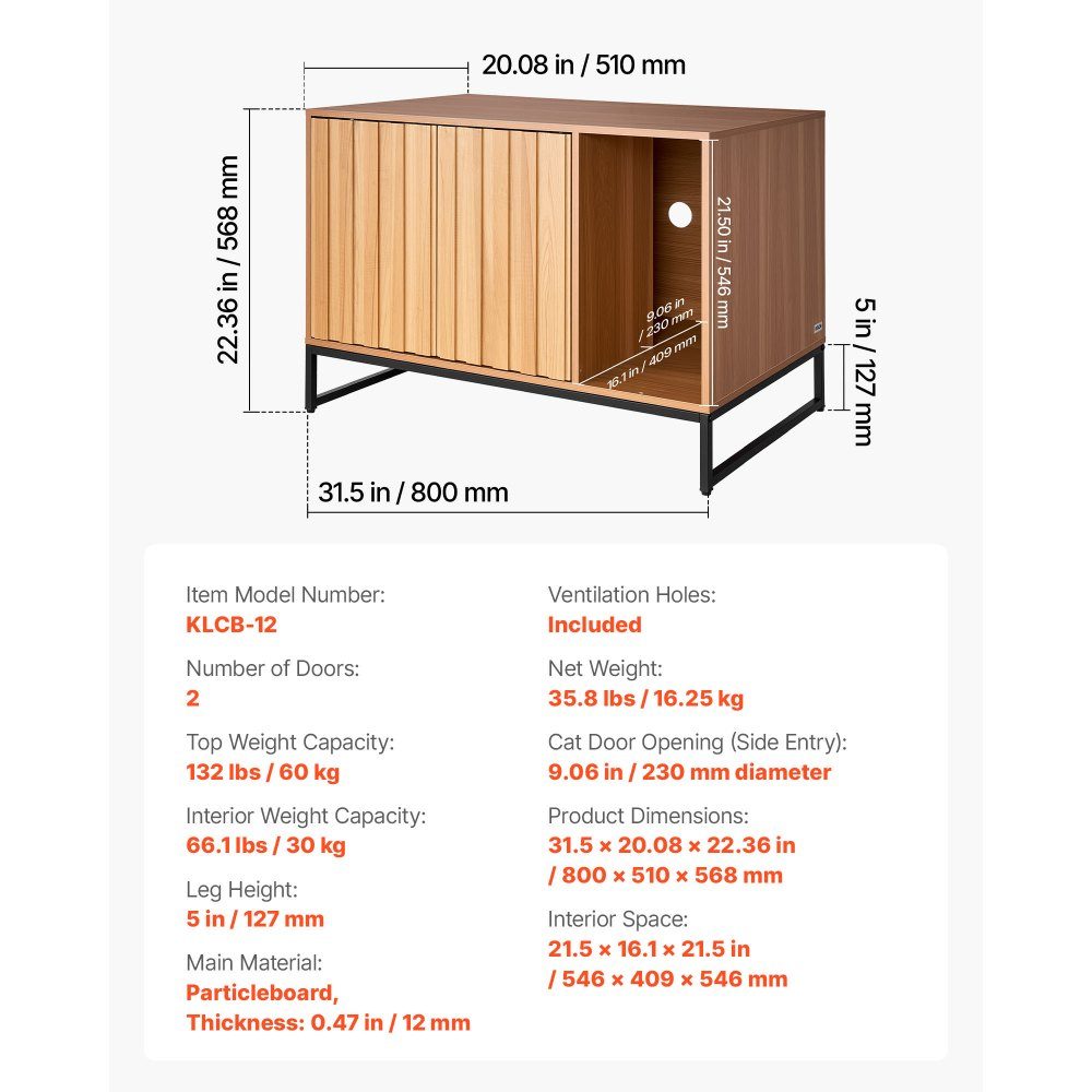 Armoire pour chat, 800x510x568 mm, toilettes pour chat avec griffoir et espace de rangement, armoire de toilette pour chat, maison pour chat, adaptée à la plupart des bacs à litière pour chat, pour chambre et salon