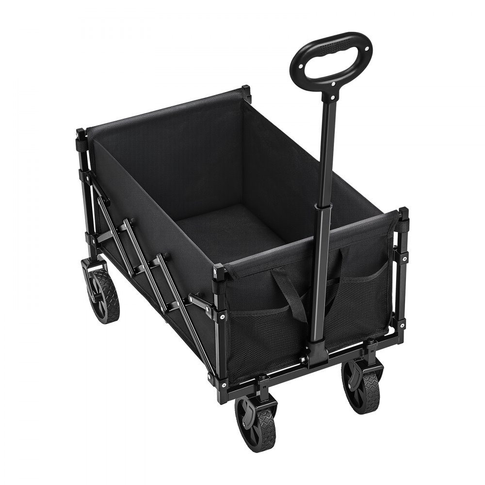 Chariot à bras 66 x 45 x 46 cm, 102 kg, chariot pliable avec roues tout-terrain, chariot utilitaire d'extérieur avec poignée réglable, chariot de camping pour plage, épicerie, jardin, noir