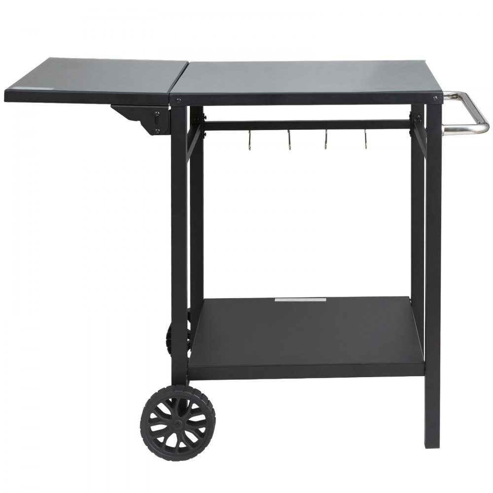 Serving Trolley Kitchen Trolley 38" x 25" x 30" Outdoor Barbecue Dining Trolley with Double Shelf Movable Grill Table for Food Preparation Multifunctional Black Iron Table Top