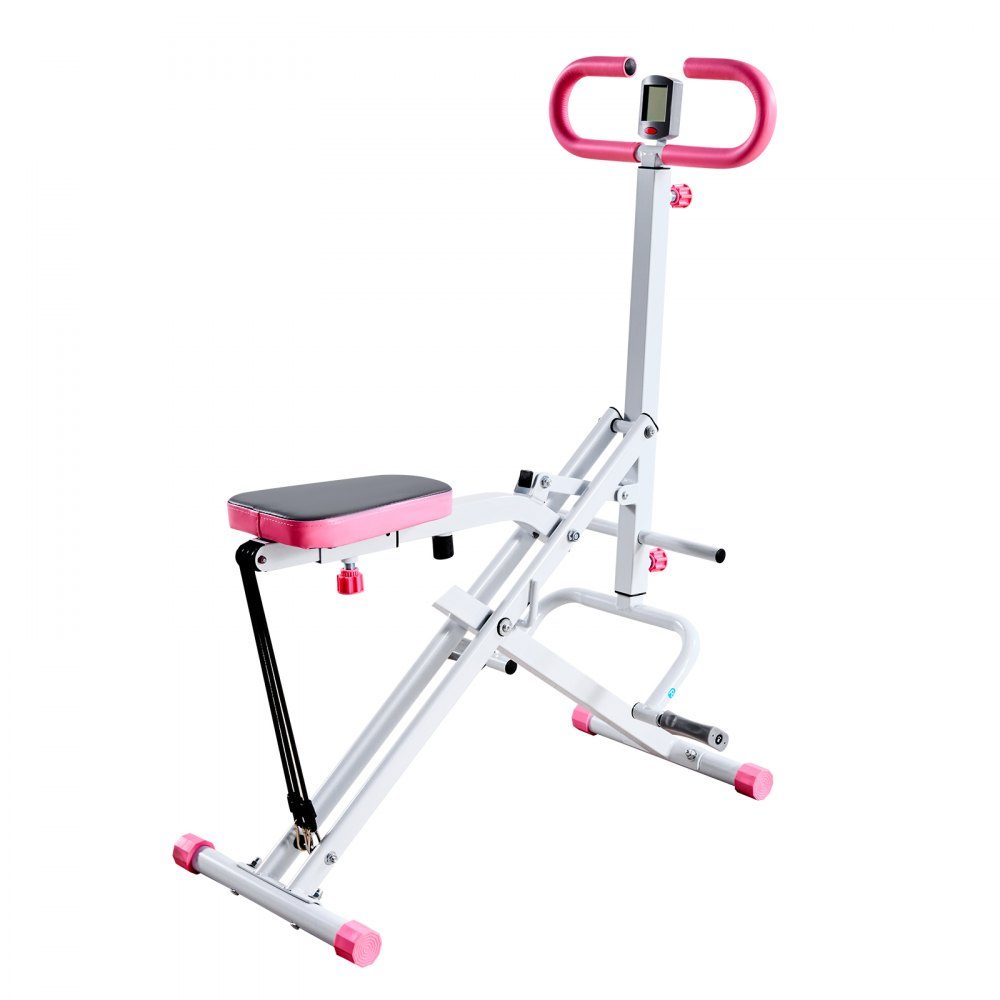 Squat Machine for Deep Squats, Folding Exercise Machine, Glute Trainer with 5 Level Adjustable Seat, Home Exercise Machine for Buttocks and Legs, Glute Machine White + Pink