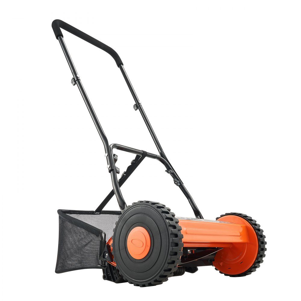 Spindelmäher mit 400 mm Schnittbreite, Rasenmäher 15–45 mm verstellbare Schnitthöhe, Handmäher mit 5 Messern und Grasfangsack, ideal für Rasen, Einfahrten, Innenhöfe