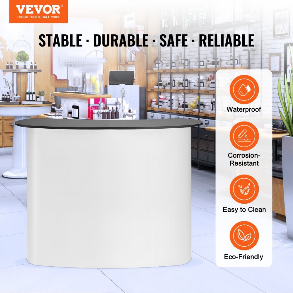 Tragbare Messetheke, Messetheke, 130 x 46,5 x 95 cm, Messestand, Ausstellungsthekenständer, faltbarer Promotion-Einzelhandels-Stehtisch, Pop-up-Podium mit Ablagefach, Tragetasche