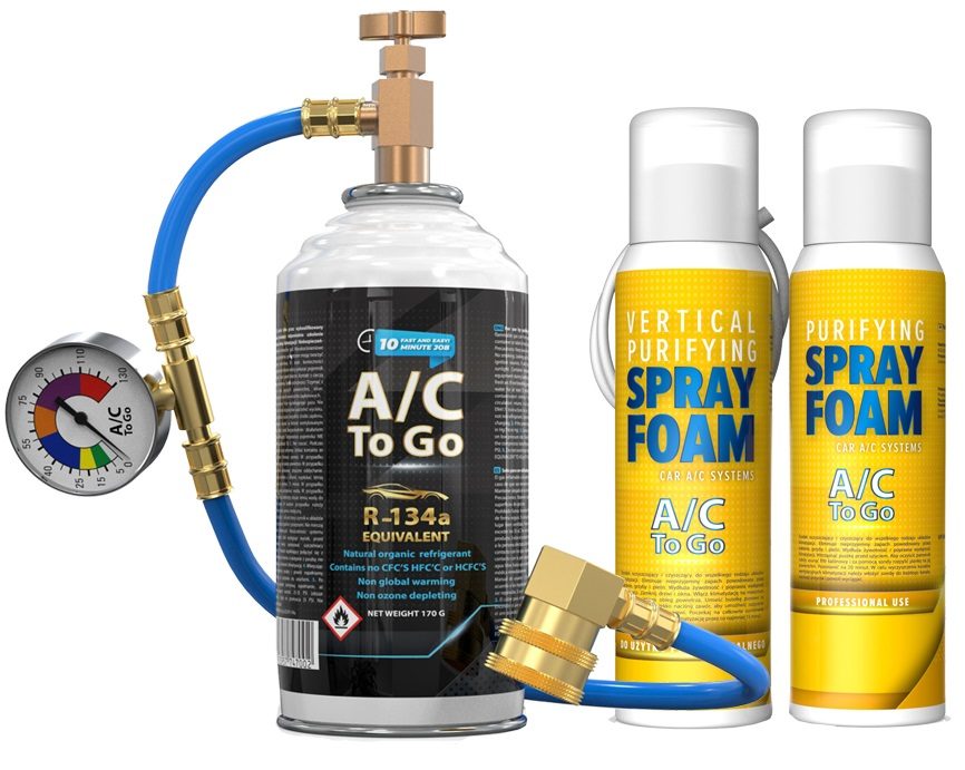 Kit de remplissage de climatisation pour voiture au R134a + NETTOYAGE CLIMATISATION