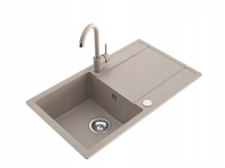 Umywalka granitowa w komplecie z baterią SIPHON w kolorze piaskowym Umywalka granitowa w komplecie z baterią SIPHON w kolorze piaskowym