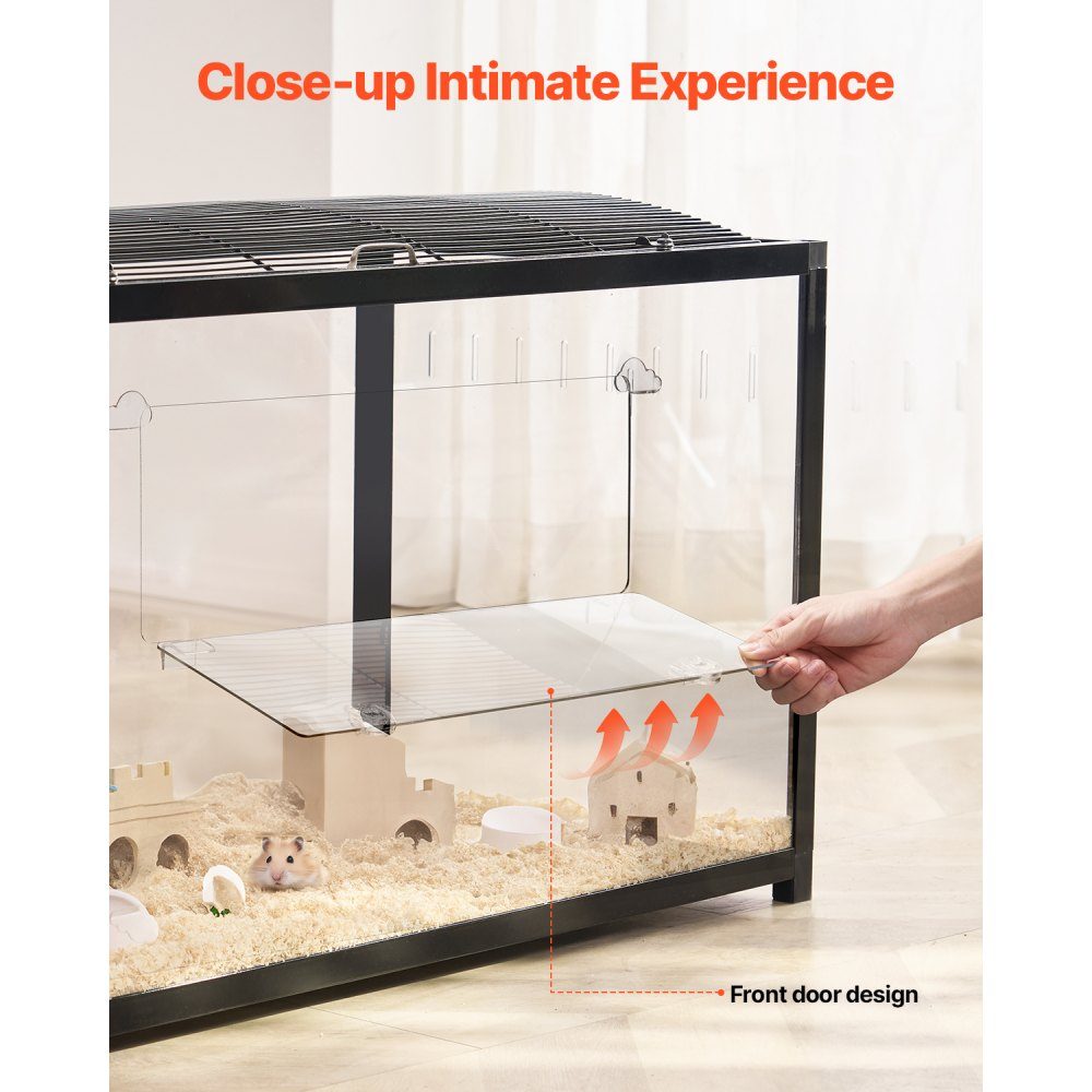 Hamsterkäfig, 360°-Ansicht, transparenter Hamsterlebensraum, Kleintierkäfig, 96 x 47 x 55 cm, belüfteter Mäusekäfig mit Vordertür, Rattenkäfig, tragbares Hamsterhaus für Ratten, Meerschweinchen