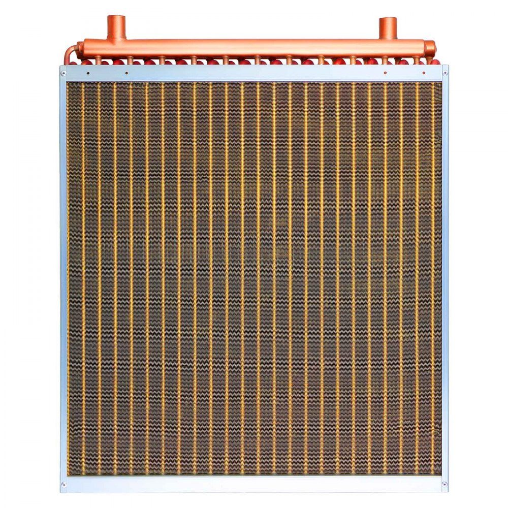Échangeur de chaleur à ailettes 610x610mm, échangeur de chaleur 65,9 kW avec connexions en cuivre et ailettes en aluminium, échangeur de chaleur eau-air avec pression de service de 2,5 MPa, échangeur de chaleur pour chauffer et refroidir l'intérieur
