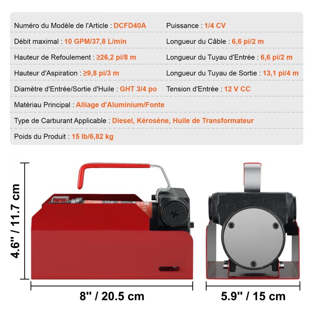 Dieselpumpe, 155 W, Kraftstoffpumpe, Saugpumpe, 1/4 PS, Heizölpumpe, 12 V, 8 m Förderhöhe, 3 m Saughöhe, selbstansaugende Automatikdüse, 4 m Auslassschlauch für Diesel-Kerosin-Transformatoröl