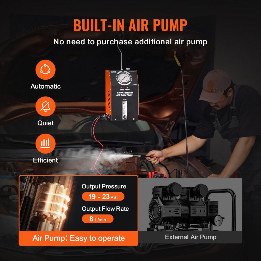 Autorookmachine rookmachine lekdetector 8 L/min, autorookmachine luchtmodus & rookmodus twee modellen, lekdetector met manometer en luchtpompen, lekdetector voor mistmachines