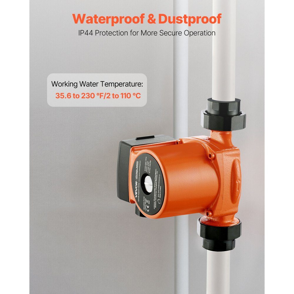 LPS25-6S/130 Cast Iron Circulation Pump 1/8HP 55L/min Hot Water Circulation Pump Threaded Connection 3 Speed ​​Setting Quiet Operation for Home Heating Systems